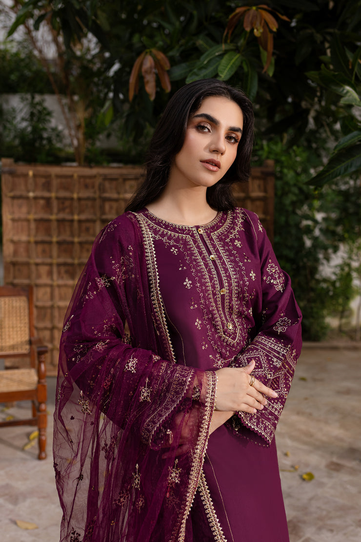 Plant Foam 3Pc - Embroidered Khaddar Dress