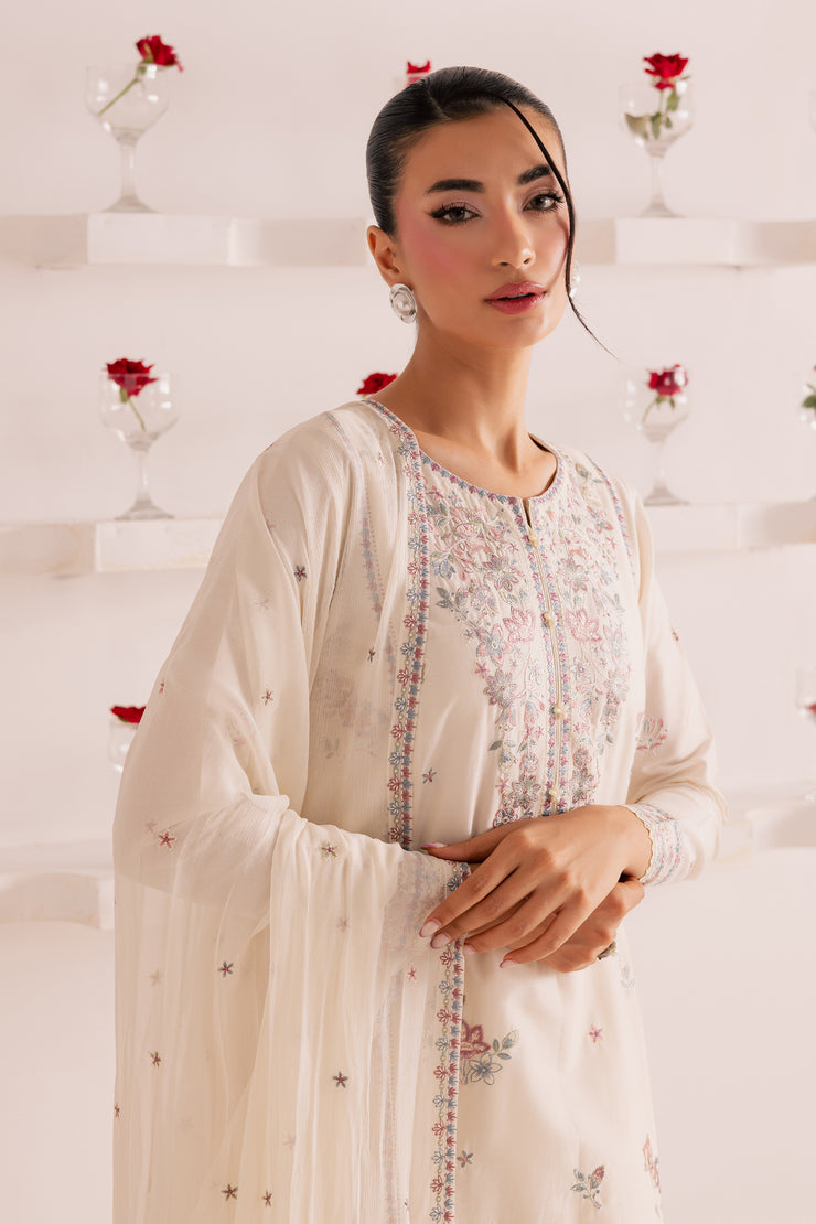 Off White Flower 3Pc - Embroidered Casual Pret