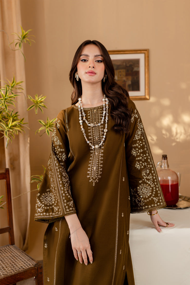 Green 2Pc - Embroidered Khaddar Dress