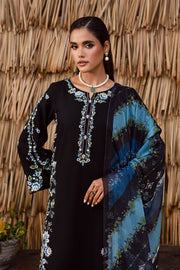 Embroidered black khaddar sleeves and neckline intricate threadwork Pakistani festive suit UK winter collection