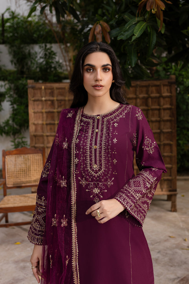 Plant Foam 3Pc - Embroidered Khaddar Dress