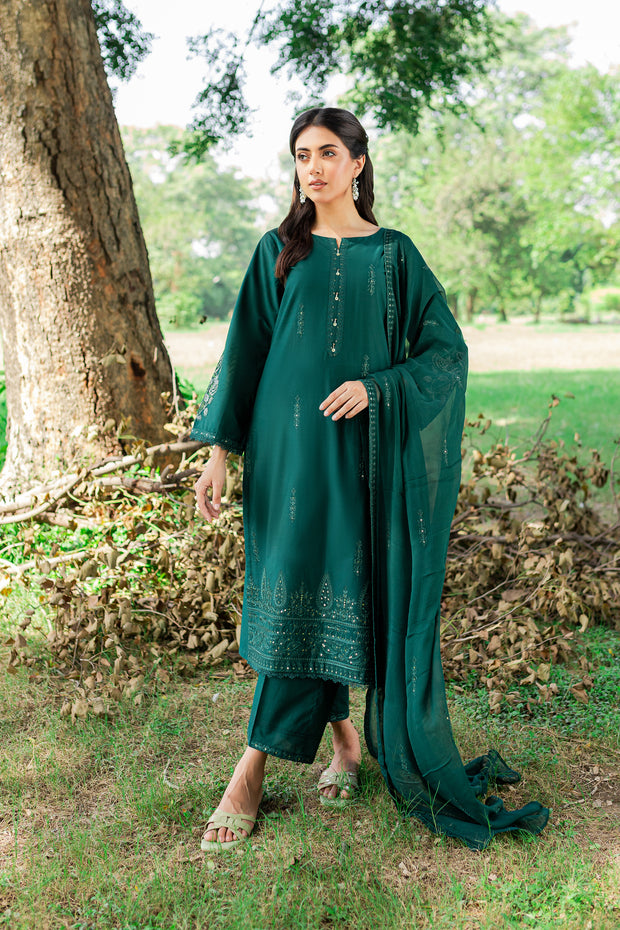 Green Mink 3Pc - Embroidered Cambric Dress
