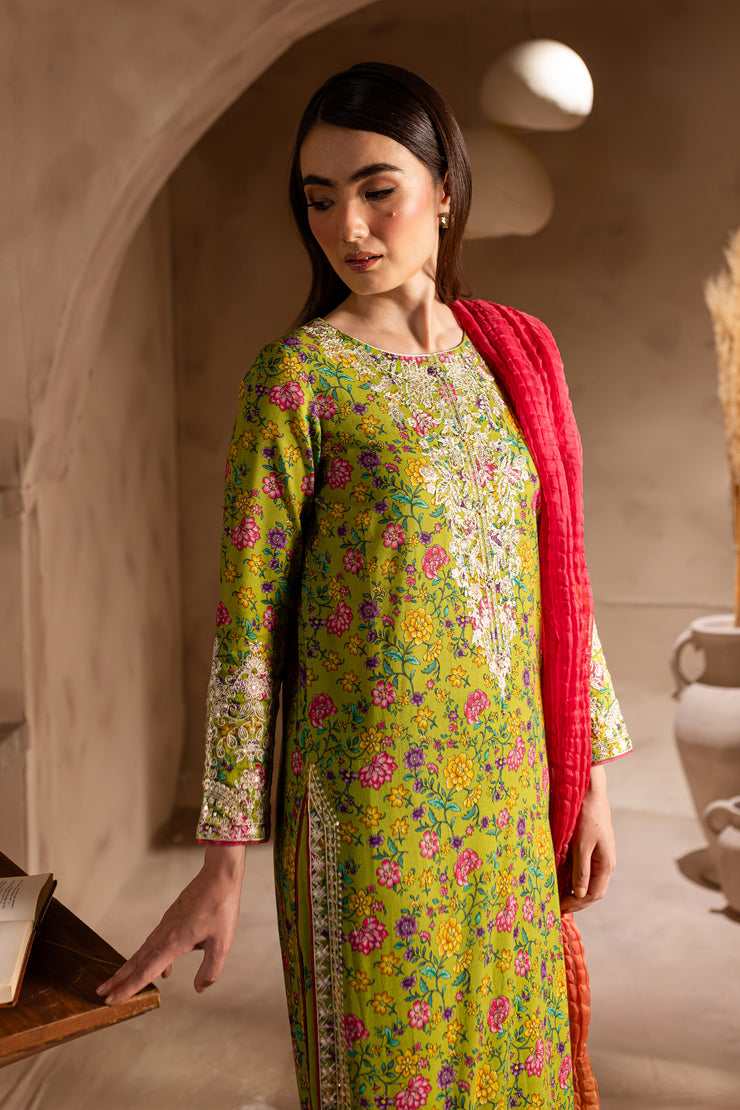 Shein 3Pc - Printed Khaddar Dress