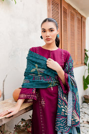 Bordeaux 3Pc - Embroidered Khaddar Dress