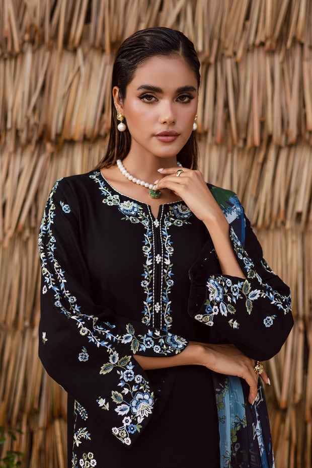 Batik UK black embroidered khaddar suit with printed dupatta festive and contemporary Pakistani outfit UK