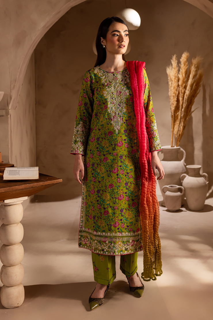 Shein 3Pc - Printed Khaddar Dress