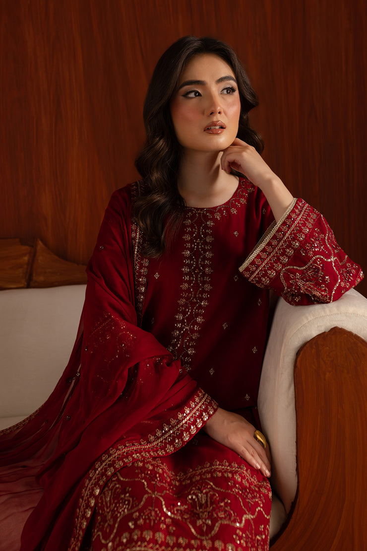 Abeera 3Pc - Embroidered Khaddar Dress