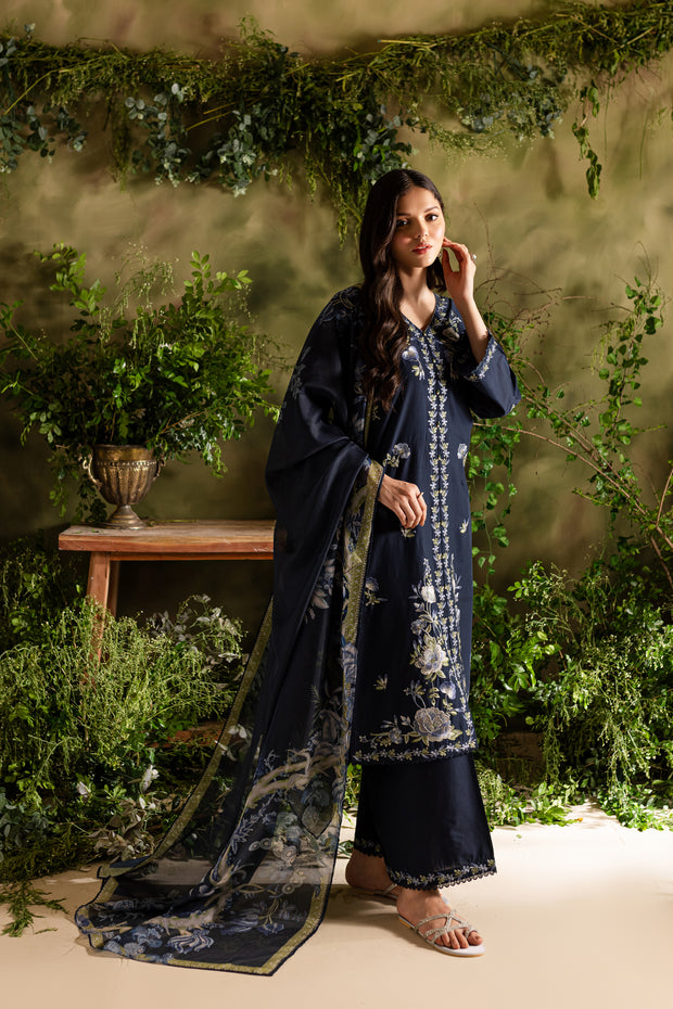 Denim 3Pc - Embroidered Lawn Dress