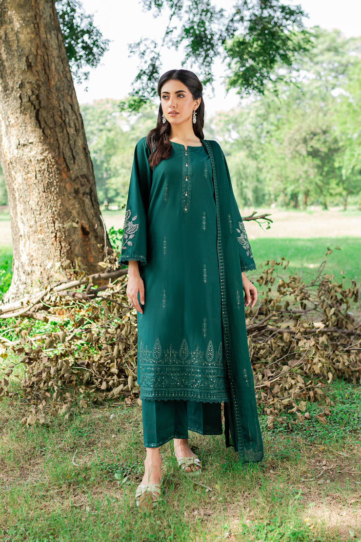 Green Mink 3Pc - Embroidered Cambric Dress