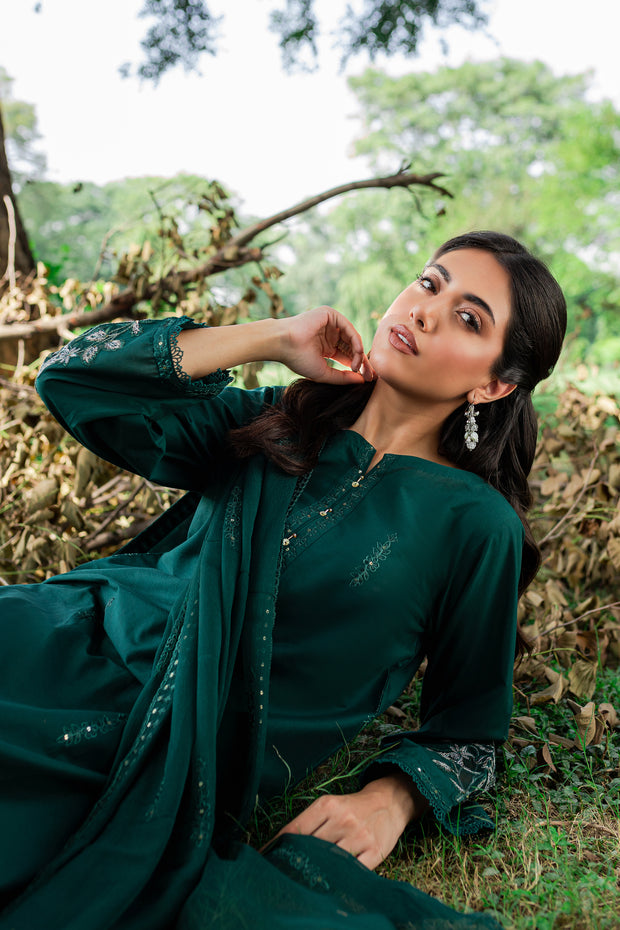 Green Mink 3Pc - Embroidered Cambric Dress