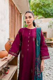 Bordeaux 3Pc - Embroidered Khaddar Dress