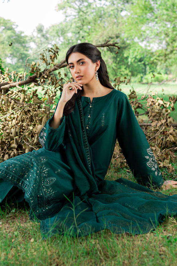Green Mink 3Pc - Embroidered Cambric Dress