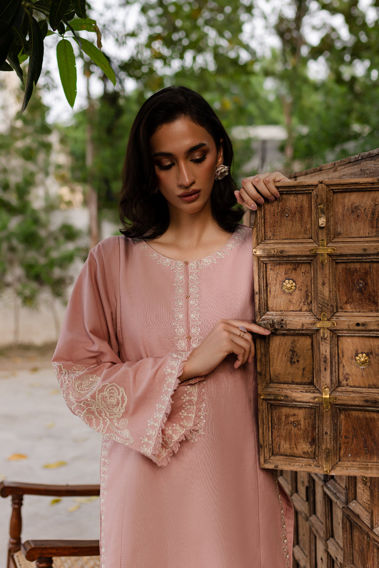 Pink Blush 2Pc - Embroidered Khaddar Dress