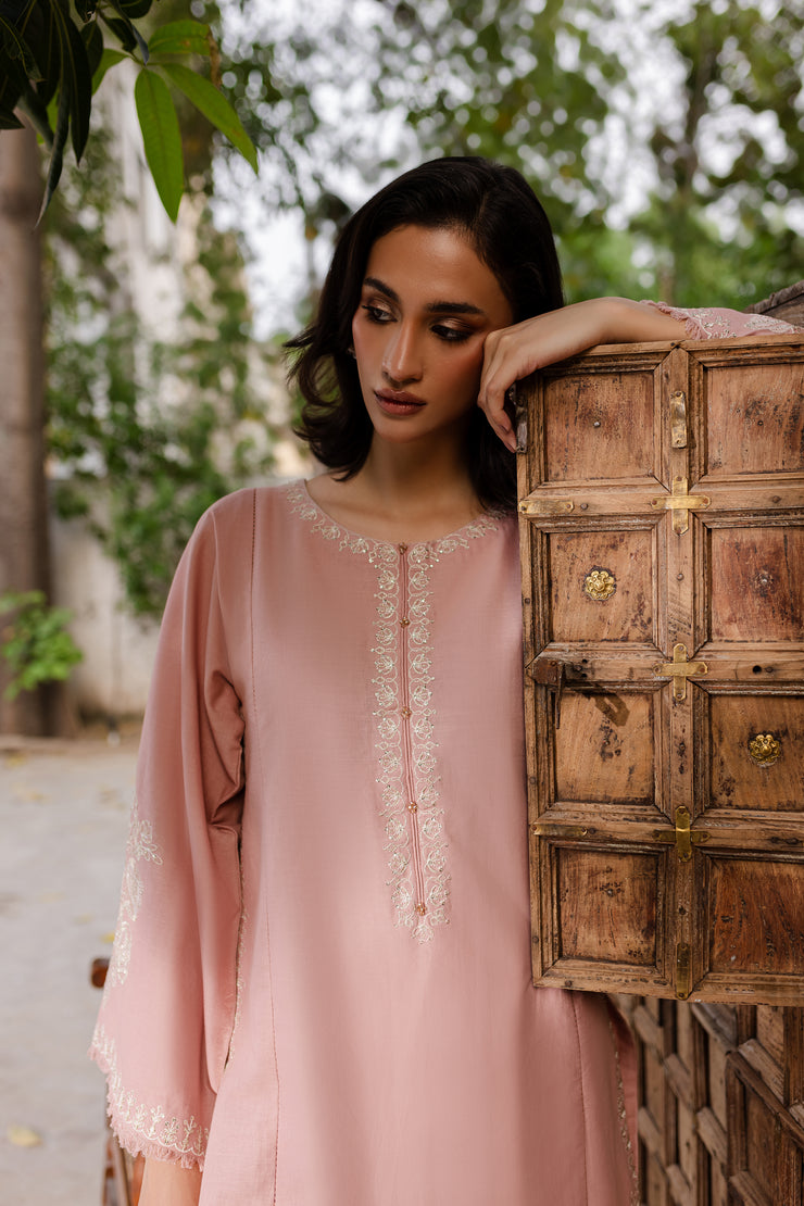 Pink Blush 2Pc - Embroidered Khaddar Dress