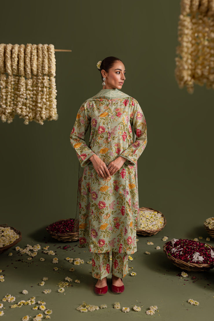 Pistachio Fern 3Pc - Printed Lawn Dress