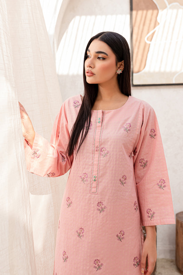 Peacher 2Pc - Embroidered Jacquard Dress