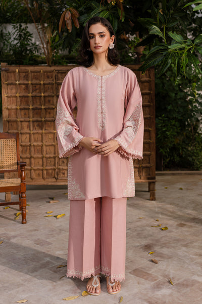 Pink Blush 2Pc - Embroidered Khaddar Dress