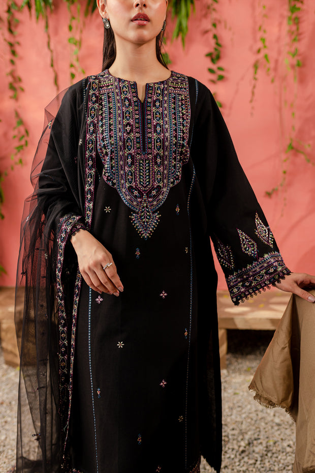 Noelle 3Pc - Embroidered Khaddar Dress
