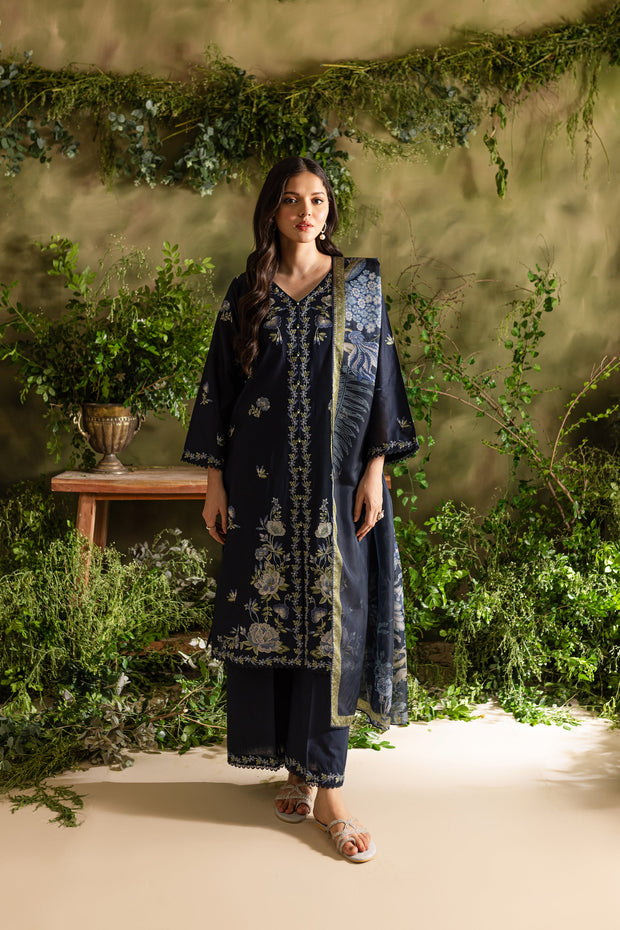 Denim 3Pc - Embroidered Lawn Dress