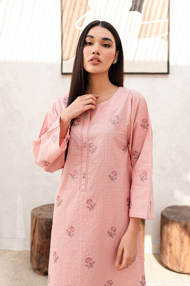 Peacher 2Pc - Embroidered Jacquard Dress