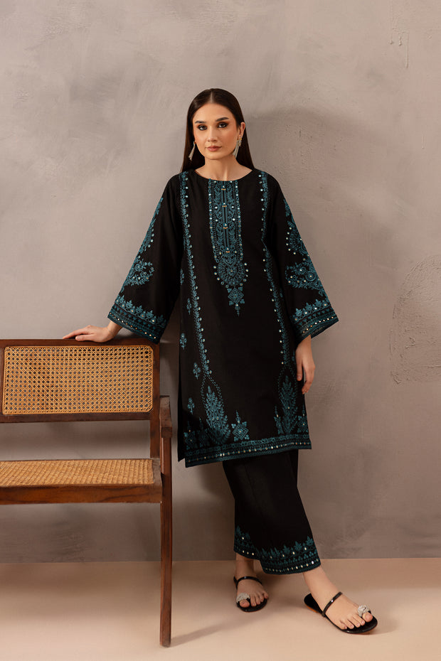 Misha Black 2Pc - Embroidered Karandi Dress