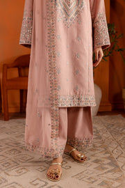 Pink Lotus 3Pc- Embroidered Karandi Dress