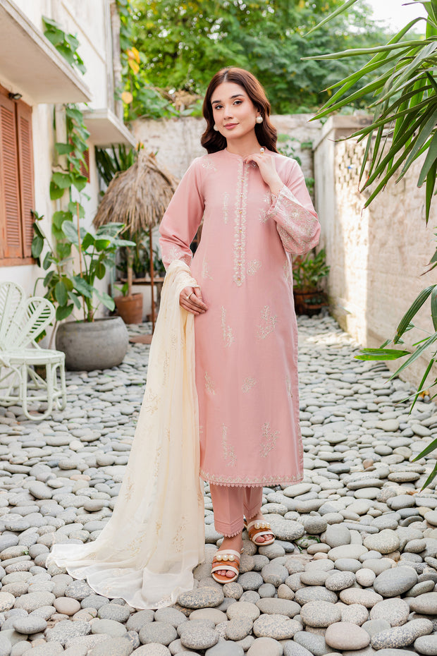 Turkish Rose 3Pc - Embroidered Khaddar Dress