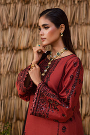 Rust khaddar culottes with embroidered border  elegant Pakistani ready-to-wear trousers UK collection