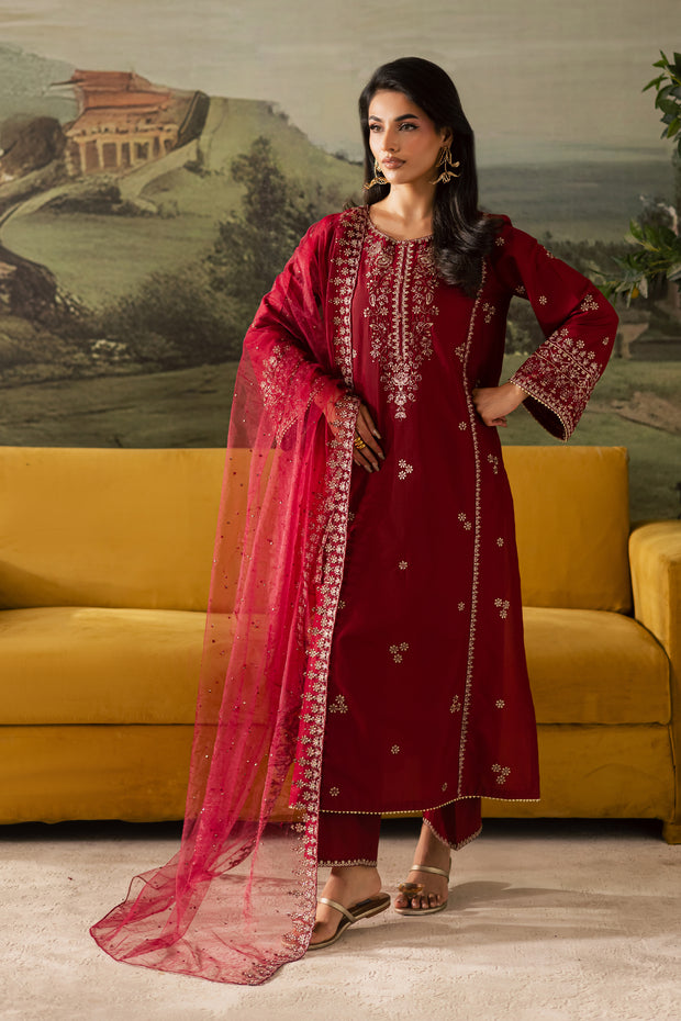 Maroon Haze 3Pc - Embroidered Lawn Pret