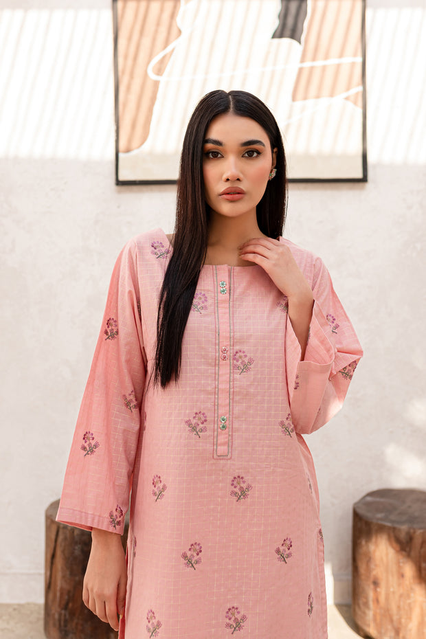 Peacher 2Pc - Embroidered Jacquard Dress