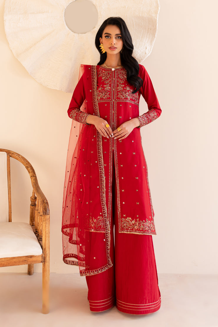 Makhmal 3Pc - Embroidered Sharara Pret