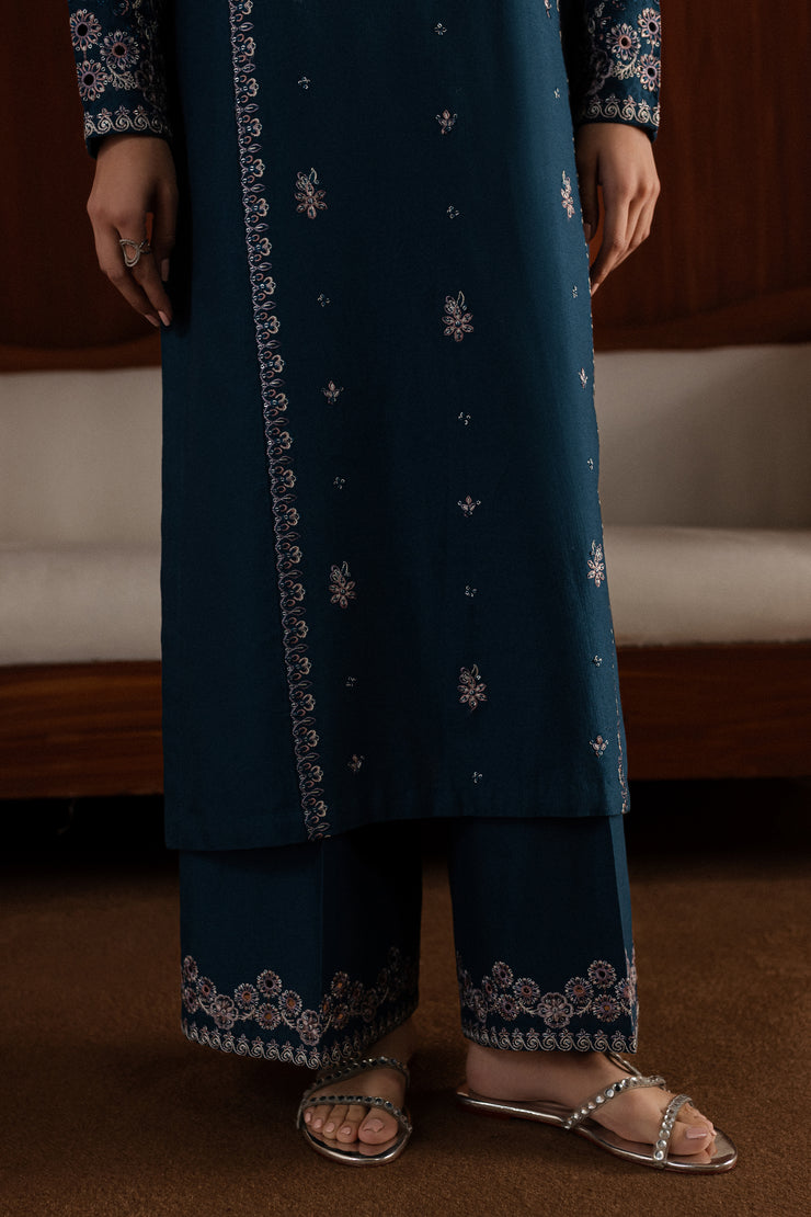 Blue Twinkle 3Pc - Embroidered Khaddar Dress