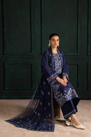 3 Three piece Batik khaddar set with richly embroidered shirt, culottes, and crinkle dupatta. Affordable ethnic Pakistani South Asian.