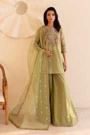 Green Cherry 3Pc - Embroidered Sharara Pret