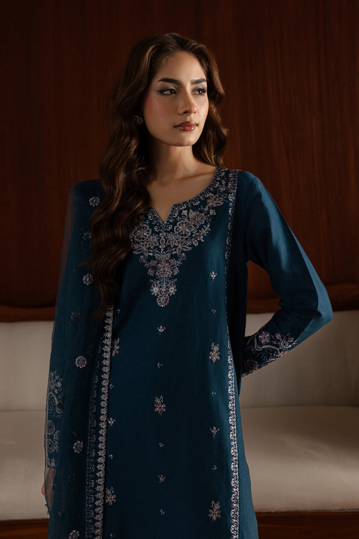 Blue Twinkle 3Pc - Embroidered Khaddar Dress