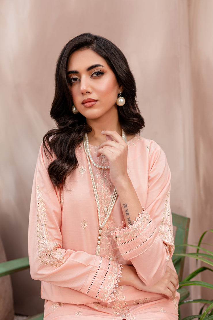 Emptier Peach 2Pc - Embroidered Lawn Dress