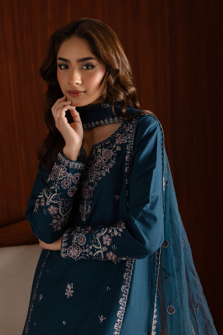 Blue Twinkle 3Pc - Embroidered Khaddar Dress