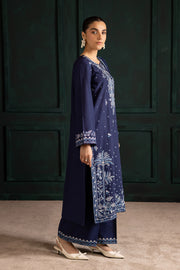 Embroidered blue khaddar ensemble by Batik showcasing refined detailing and graceful lace borders. Affordable ethnic Pakistani South Asian.