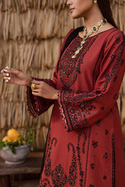 Luxury rust khaddar embroidered Pakistani suit perfect for party and winter festive wear affordable and delivered fast across the UK