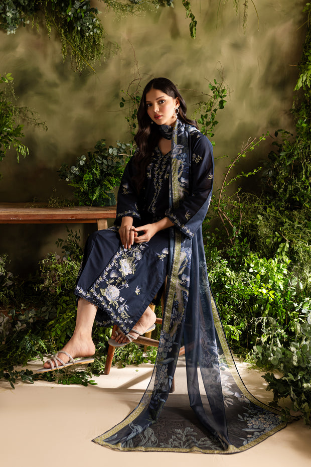 Denim 3Pc - Embroidered Lawn Dress