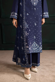 Batik Adoro blue khaddar outfit with intricate embroidery and matching culottes for effortless elegance. Affordable ethnic Pakistani South Asian