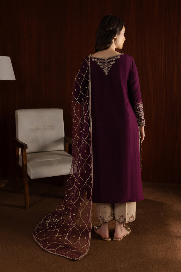 Rose Wine 3Pc - Embroidered Khaddar Dress