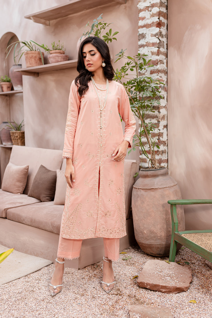 Emptier Peach 2Pc - Embroidered Lawn Dress
