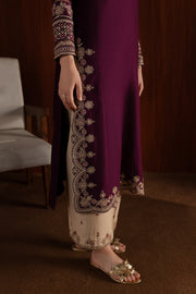 Rose Wine 3Pc - Embroidered Khaddar Dress