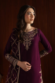 Rose Wine 3Pc - Embroidered Khaddar Dress