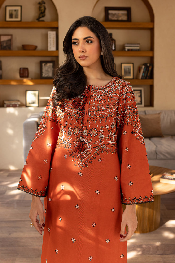 Royal Rust 2Pc - Embroidered Khaddar Dress