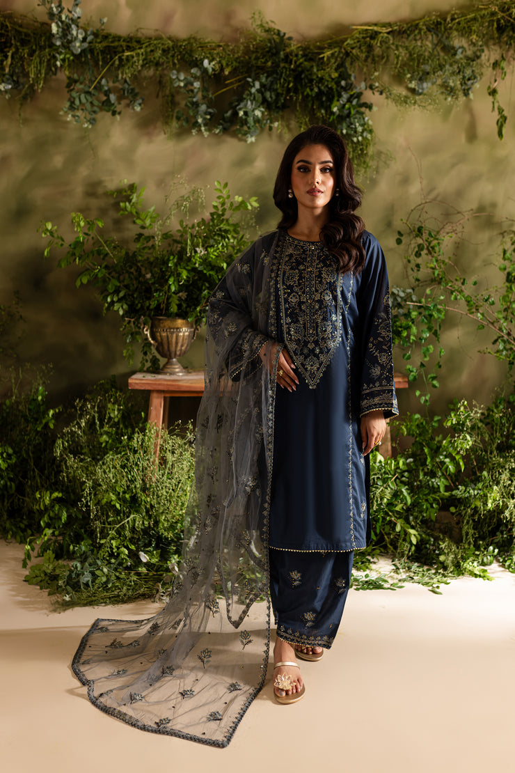 Blue Aurora 3Pc - Embroidered Lawn Dress