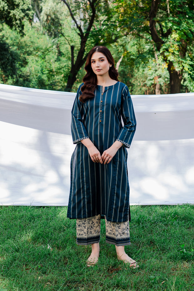 Blue Stripes 2Pc - Printed Cambric Dress