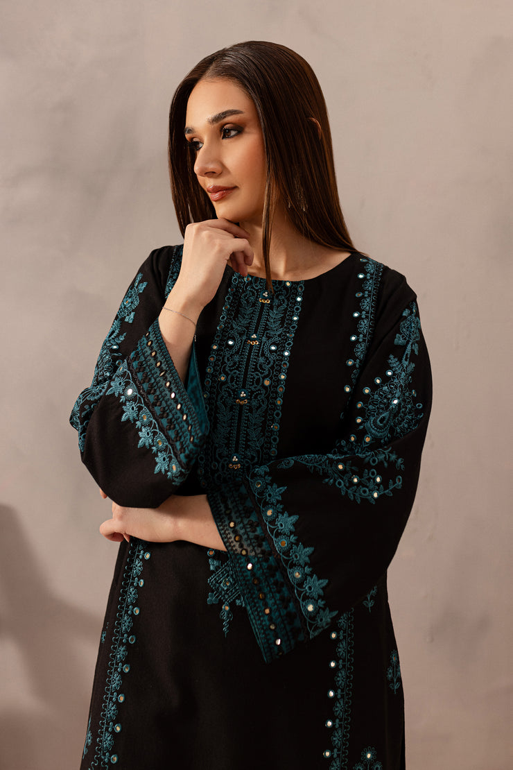 Misha Black 2Pc - Embroidered Karandi Dress