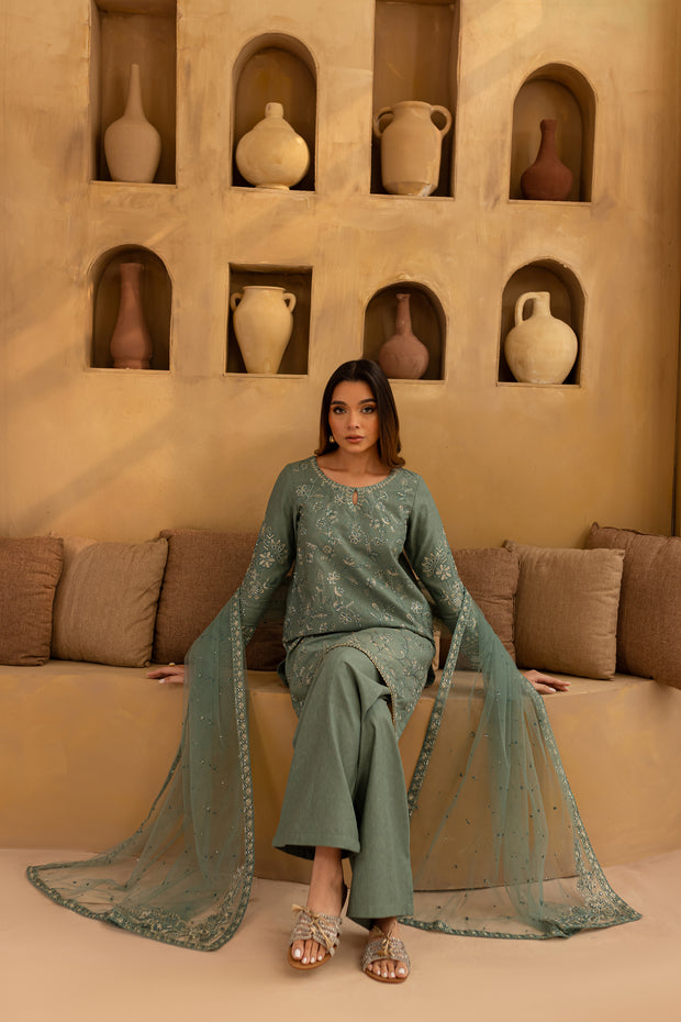 Seal Aura 3Pc - Embroidered Karandi Dress